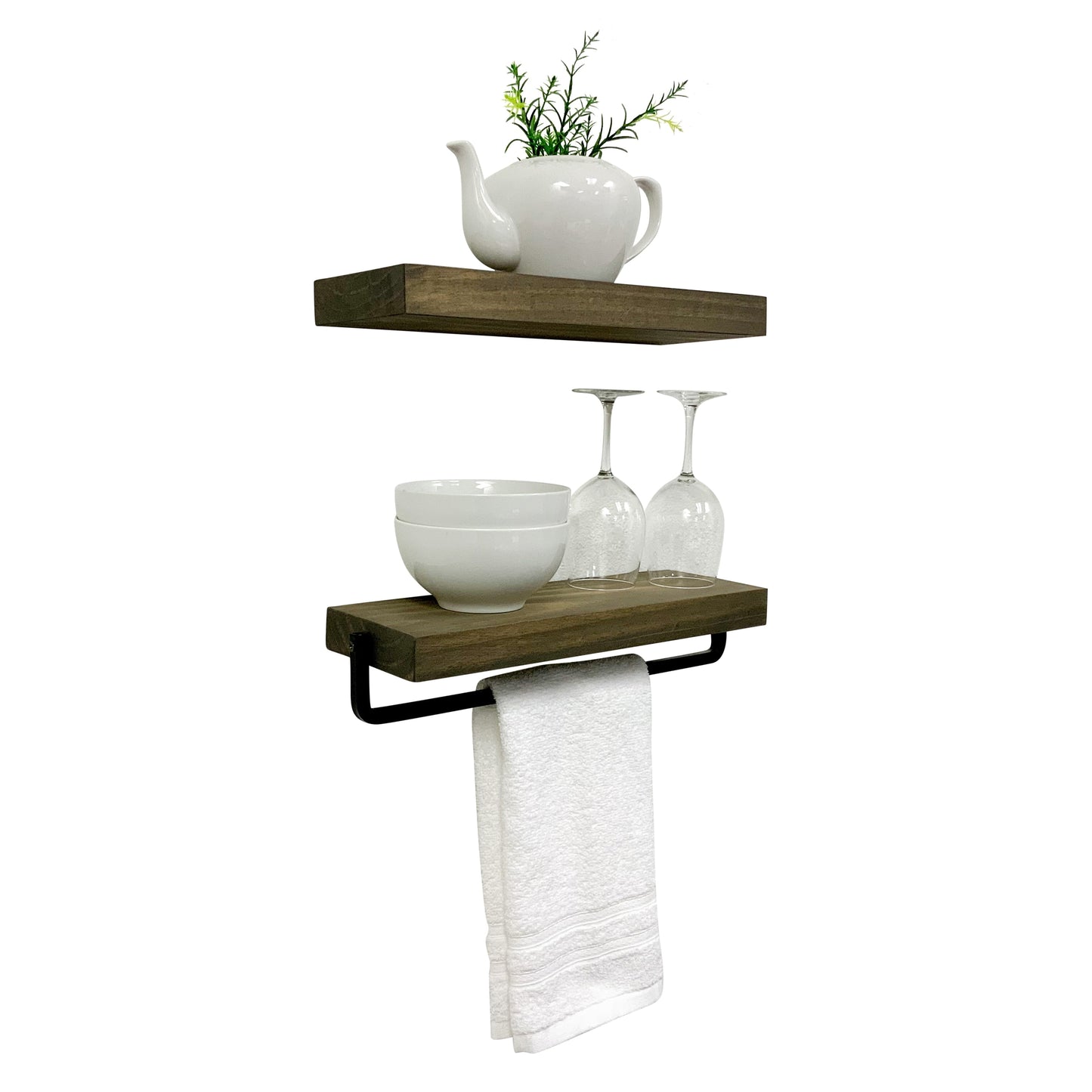 Simple Kitchen and Bath Floating Shelf and Towel Rack Set Gray - 16 In