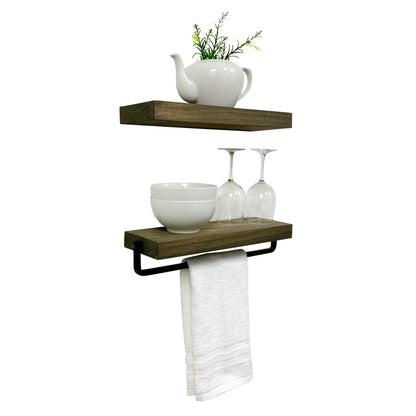 Simple Kitchen and Bath Floating Shelf and Towel Rack Set Gray - 16 In