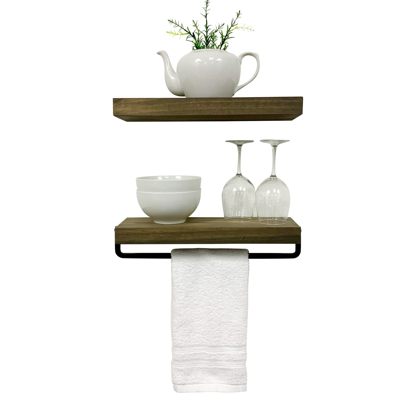 Simple Kitchen and Bath Floating Shelf and Towel Rack Set Gray - 16 In