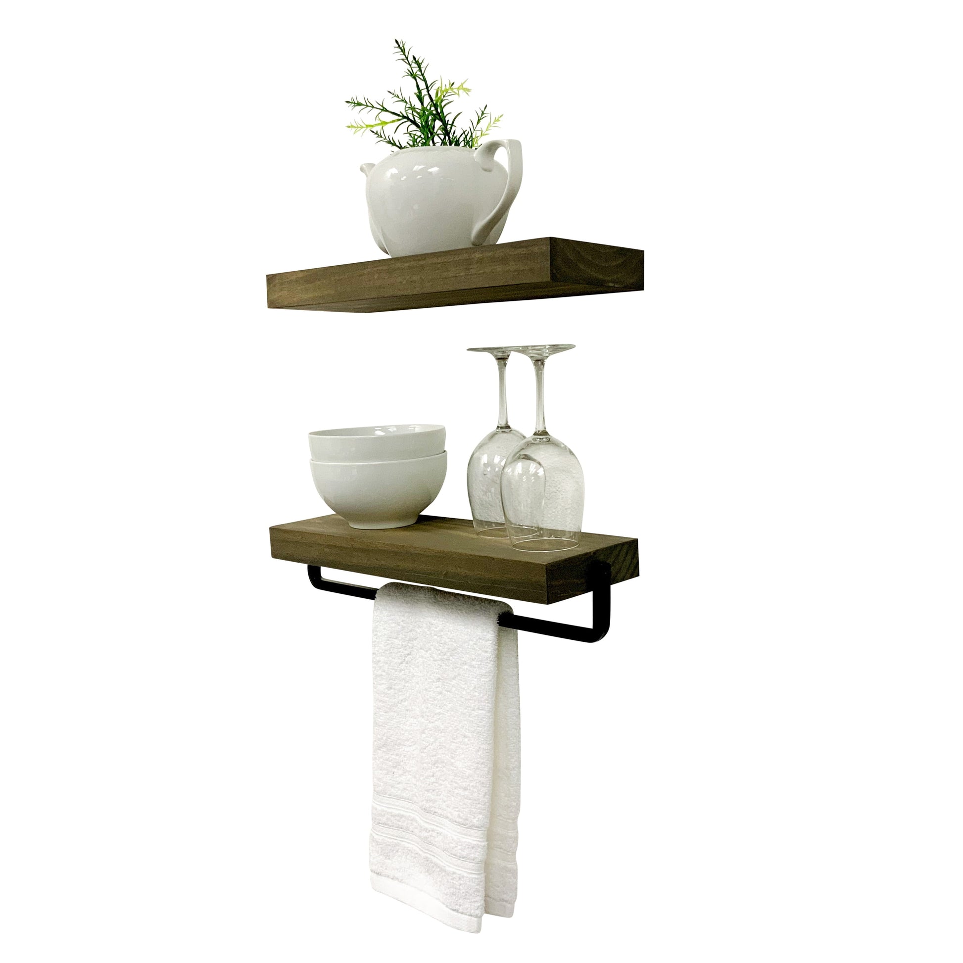 Simple Kitchen and Bath Floating Shelf and Towel Rack Set Gray - 16 In