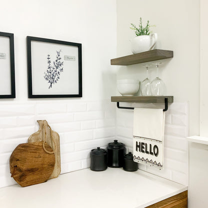 Simple Kitchen and Bath Floating Shelf and Towel Rack Set Gray - 16 In