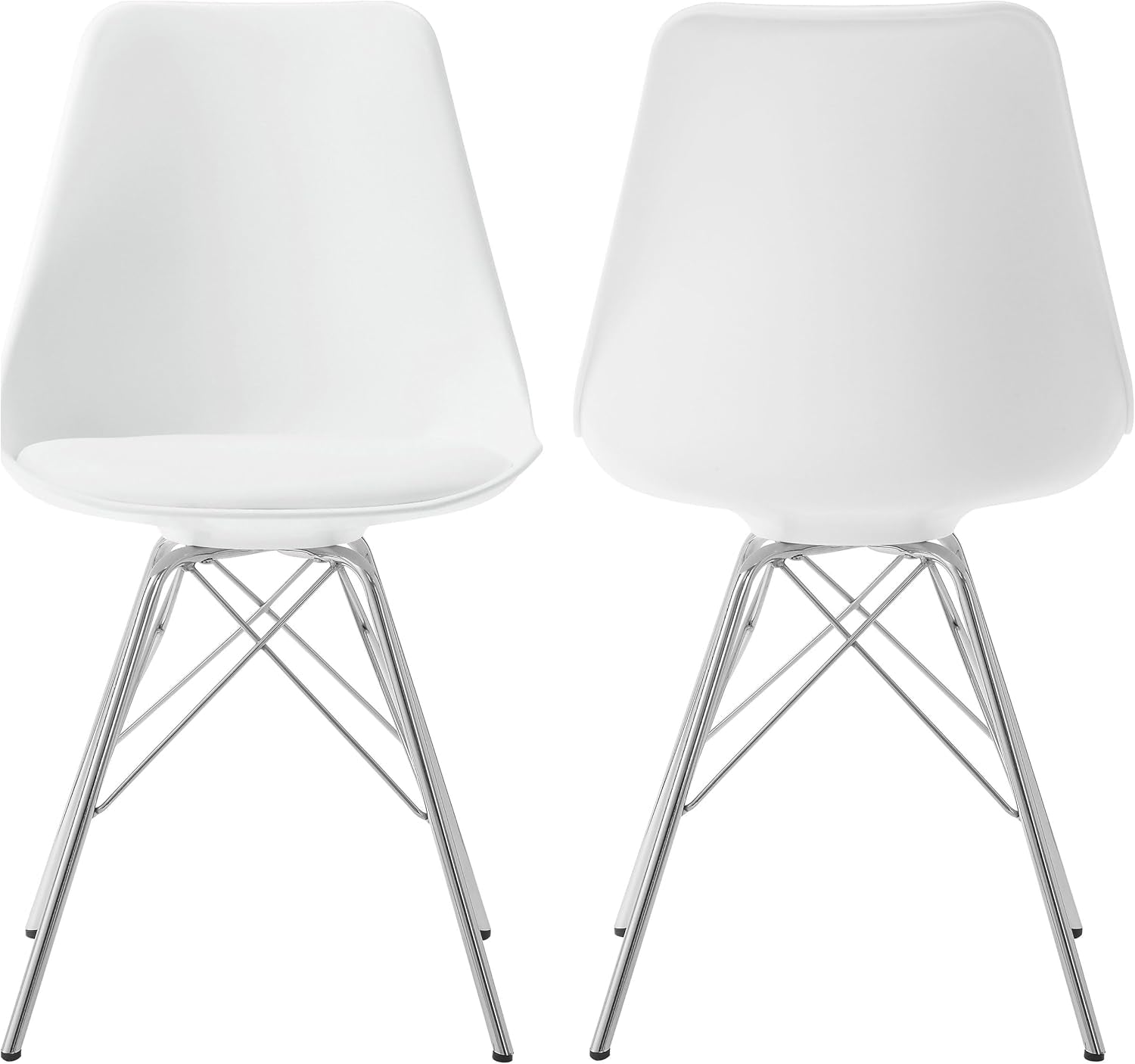 Home Furnishings - Juniper - Armless Dining Chairs with Smooth Leatherette Upholstery and Chrome Legs - Home Kitchen & Dining Room - Set of 2 - White - 102792