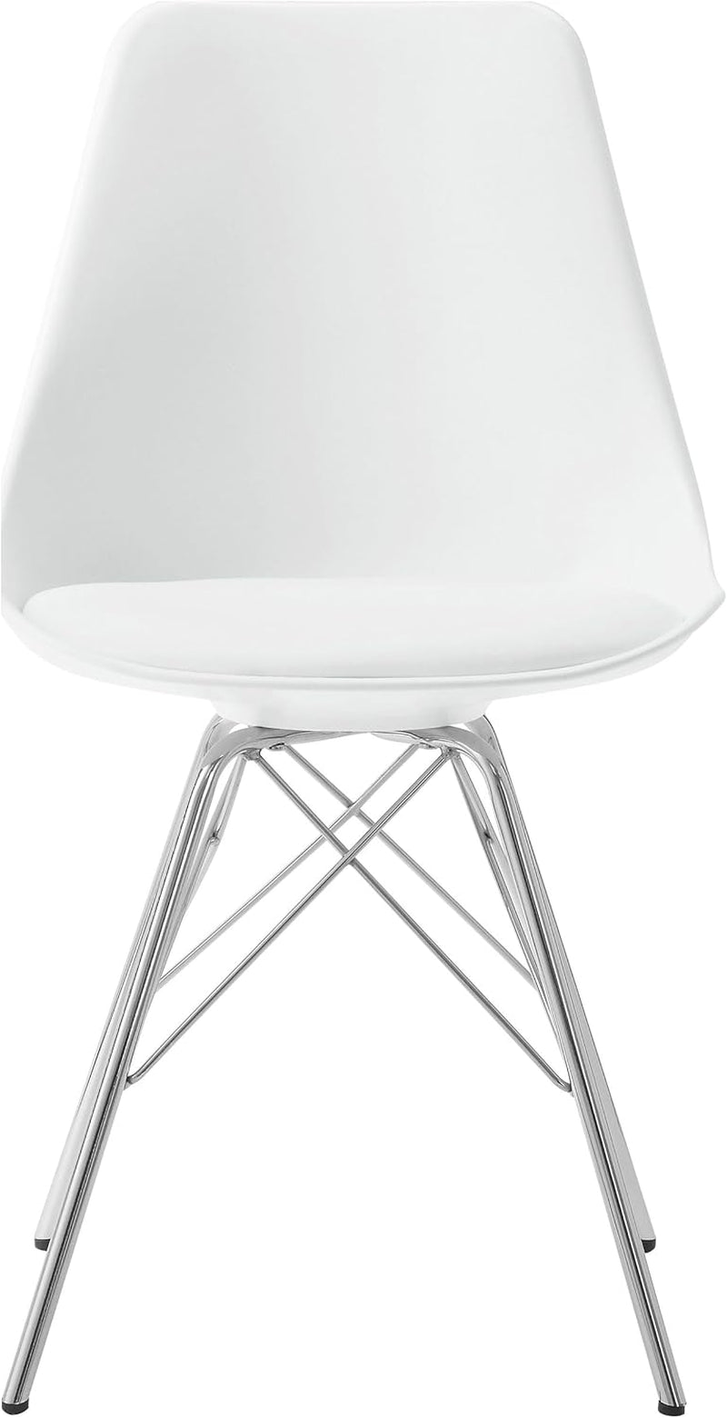 Home Furnishings - Juniper - Armless Dining Chairs with Smooth Leatherette Upholstery and Chrome Legs - Home Kitchen & Dining Room - Set of 2 - White - 102792