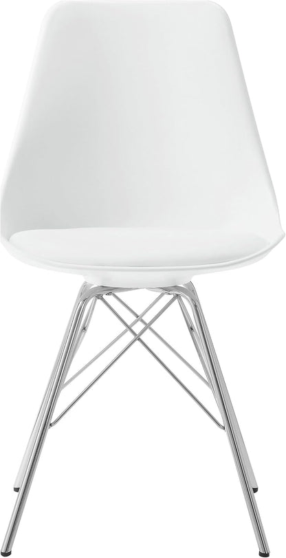 Home Furnishings - Juniper - Armless Dining Chairs with Smooth Leatherette Upholstery and Chrome Legs - Home Kitchen & Dining Room - Set of 2 - White - 102792