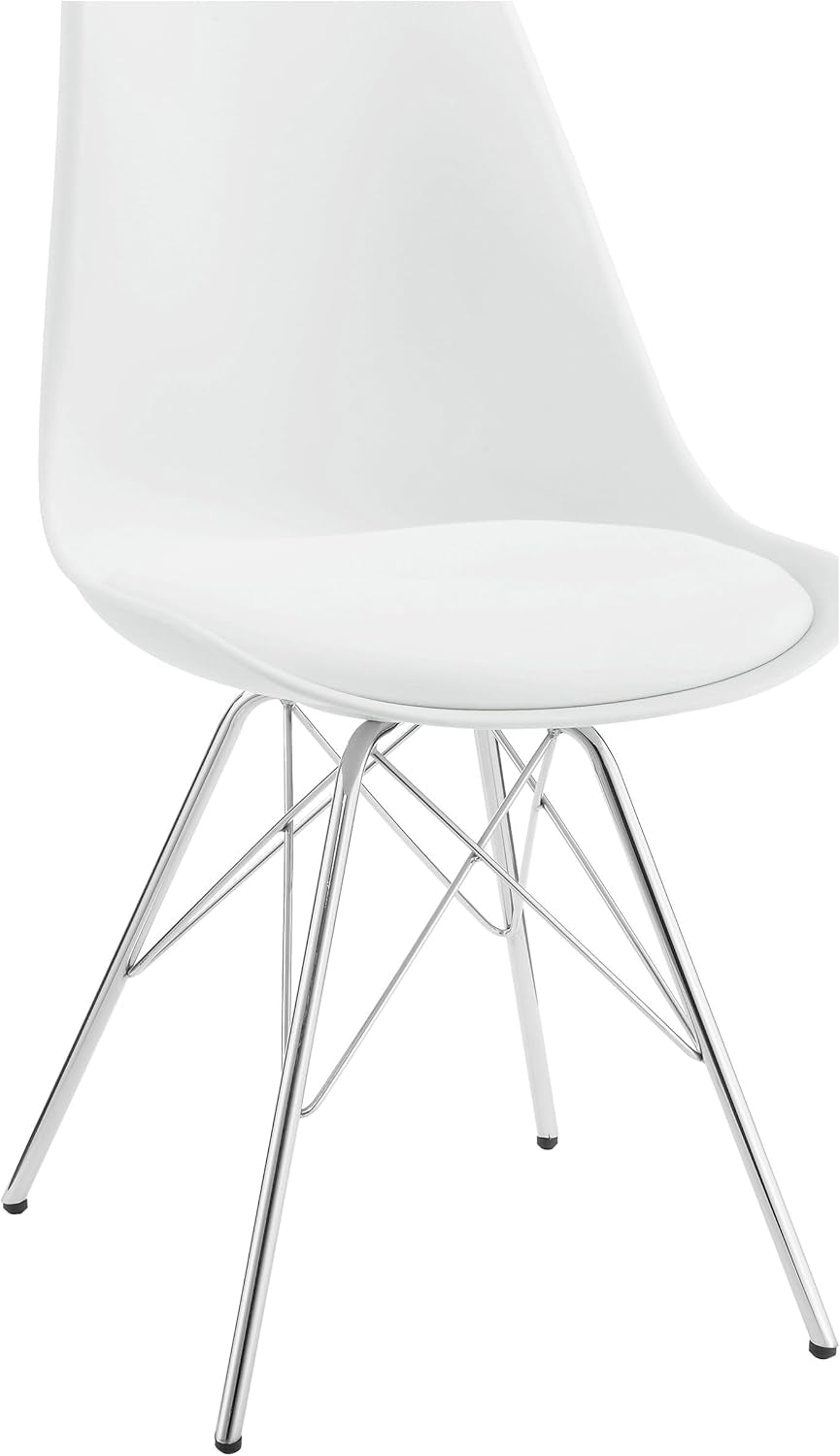 Home Furnishings - Juniper - Armless Dining Chairs with Smooth Leatherette Upholstery and Chrome Legs - Home Kitchen & Dining Room - Set of 2 - White - 102792