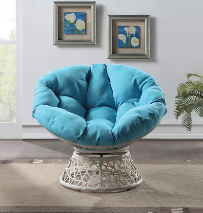 Wicker Papasan Chair with 360-Degree Swivel, Cream Frame with Blue Cushion